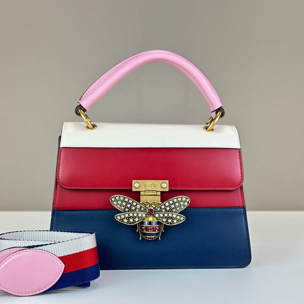 Gucci Tri-Color Leather Queen Bees Shoulder Bag Crossbody